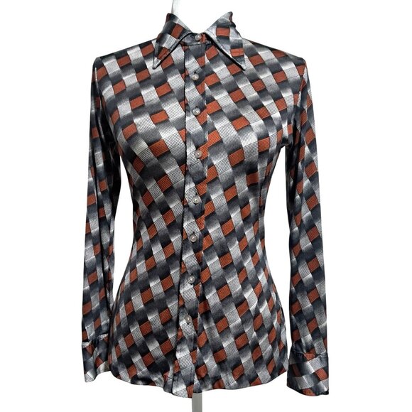 Vintage Organically Grown Arpeja Womens Button-Up Shirt Geometric Pattern Nylon - Picture 1 of 11